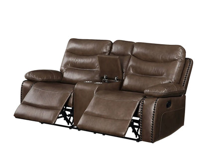 Aashi 3-Piece Leather Gel Match Recliner Set in brown leather with cupholders on Tampa Home & Garden Store