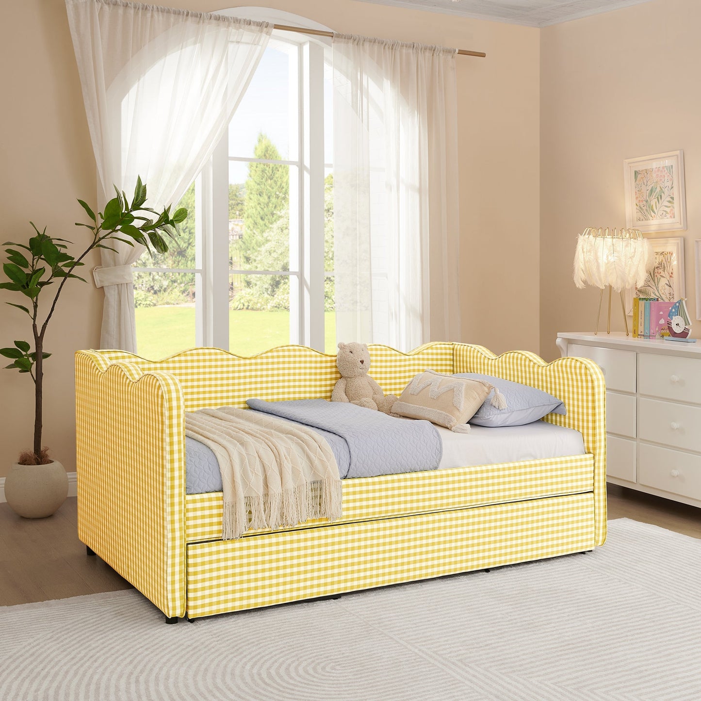 Cozy Gingham Daybed with Trundle Twin Size Sofa Bed yellow gingham by HouseOfZazla on Tampa Home & Garden Store