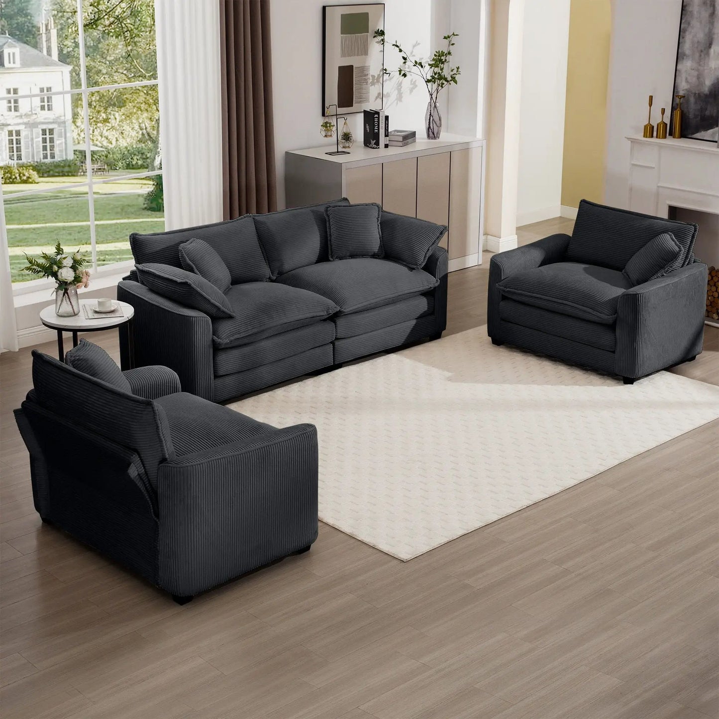 Elegant Sectional Sofa Set with Deep Seats