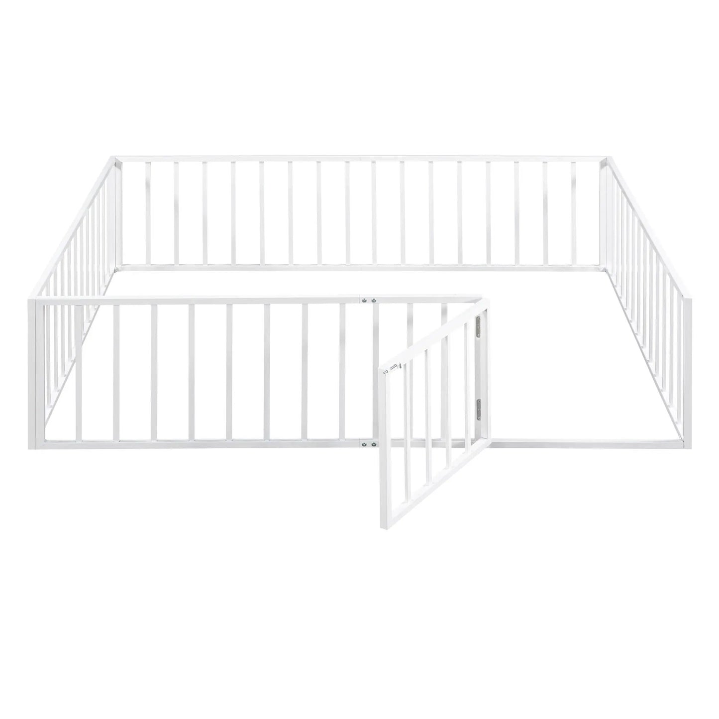 Metal floor bed frame in white with fence rails and door Unique Piece Furniture panel bed on Tampa Home & Garden Store