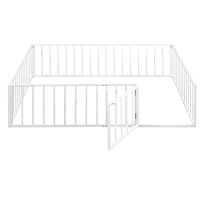 Metal floor bed frame in white with fence rails and door Unique Piece Furniture panel bed on Tampa Home & Garden Store
