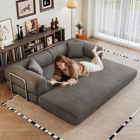 78.8in Compression Sofa Bed with Pillow Back Support by HouseOfZazla, gray fabric living room setup on Tampa Home & Garden Store