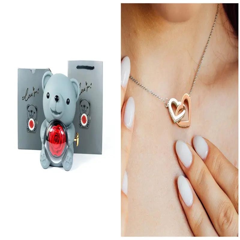 Gift set: Rose Teddy Bear with Necklace; gray bear with red LED rose, FLIPSTYLEZLLC on Tampa Home & Garden Store