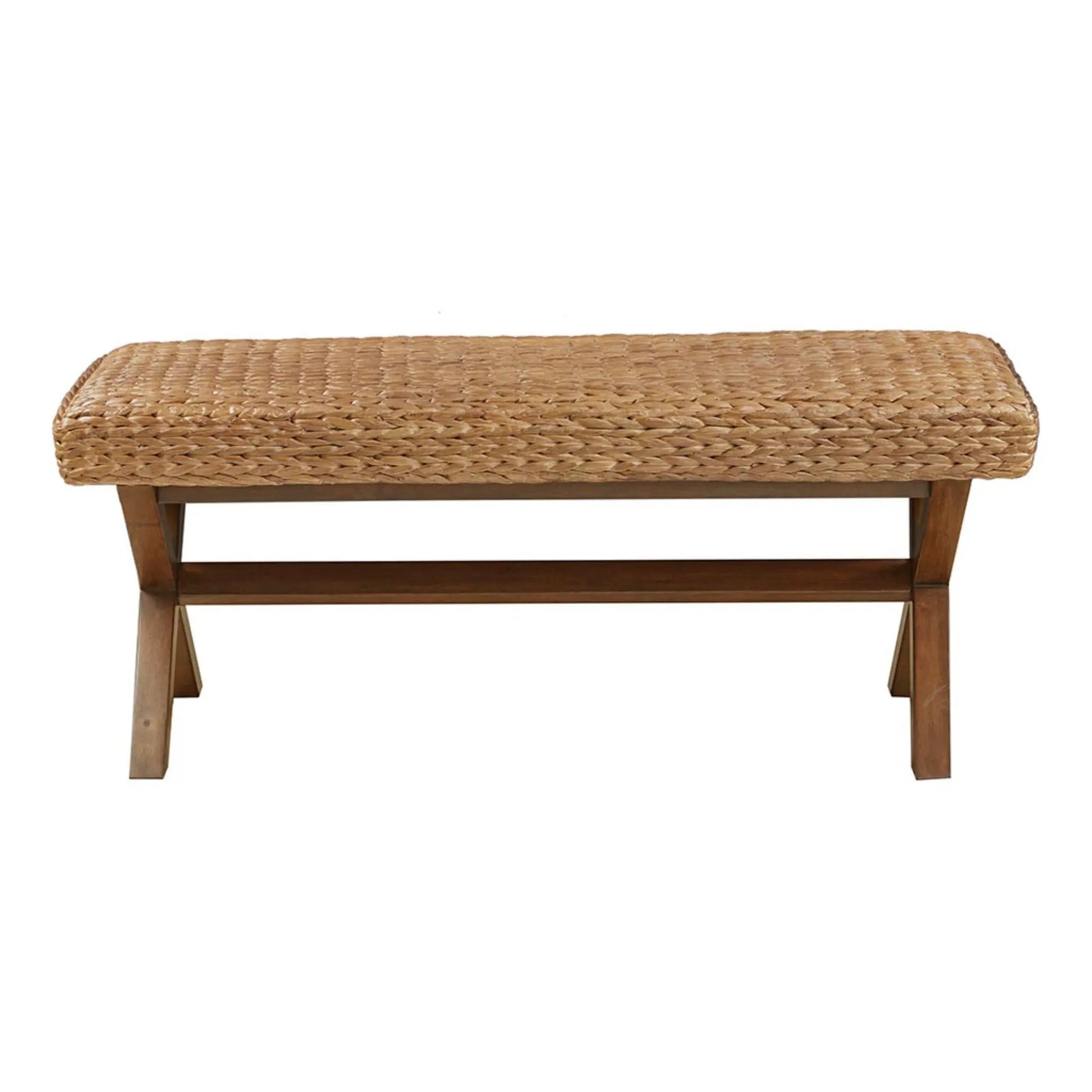 Accent bench with brown water hyacinth seat and wood frame by Unique Piece Furniture on Tampa Home & Garden Store