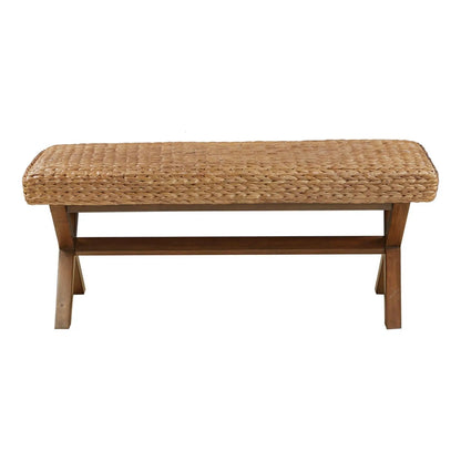 Accent bench with brown water hyacinth seat and wood frame by Unique Piece Furniture on Tampa Home & Garden Store