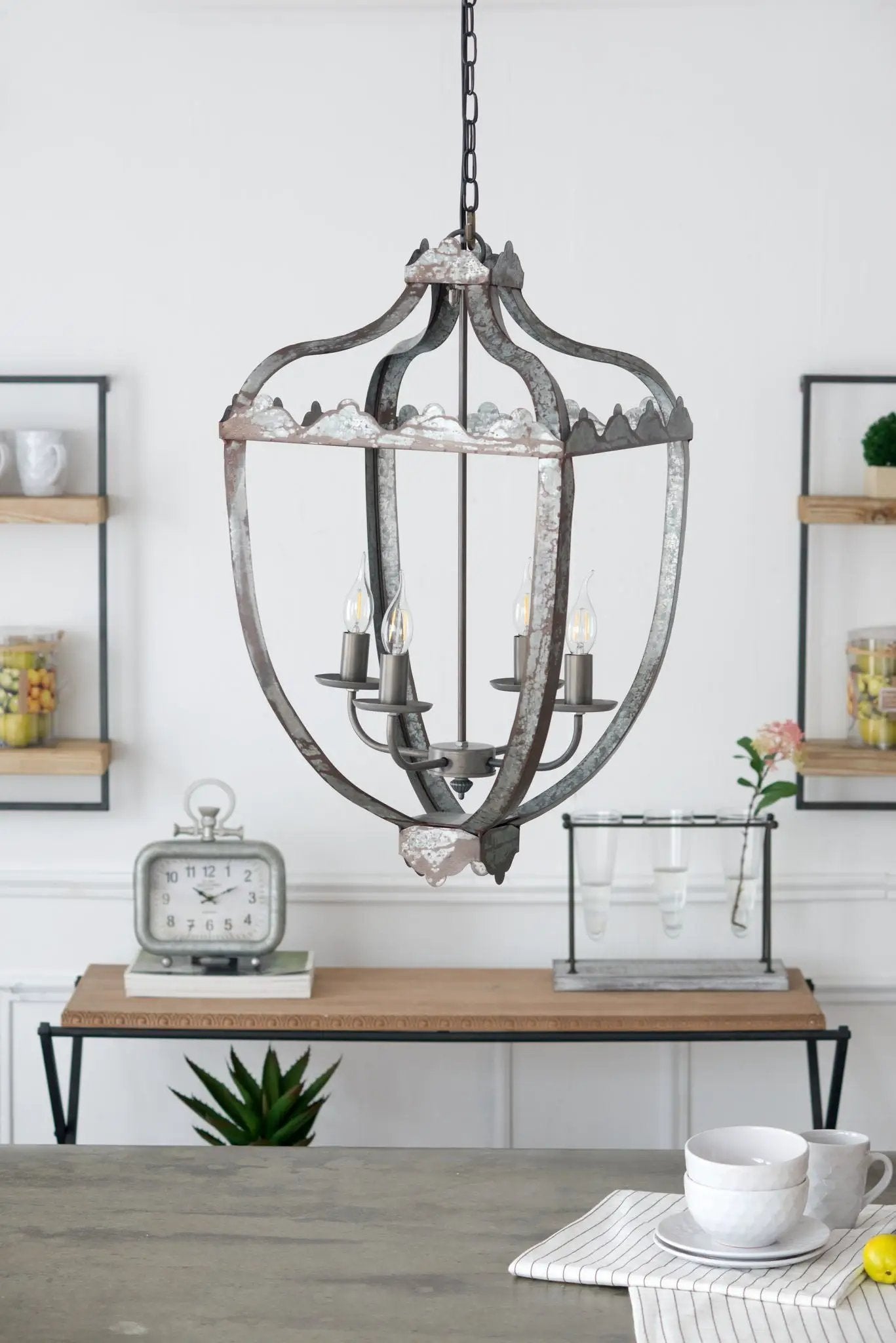 4 Light Metal Chandelier with Adjustable Chain