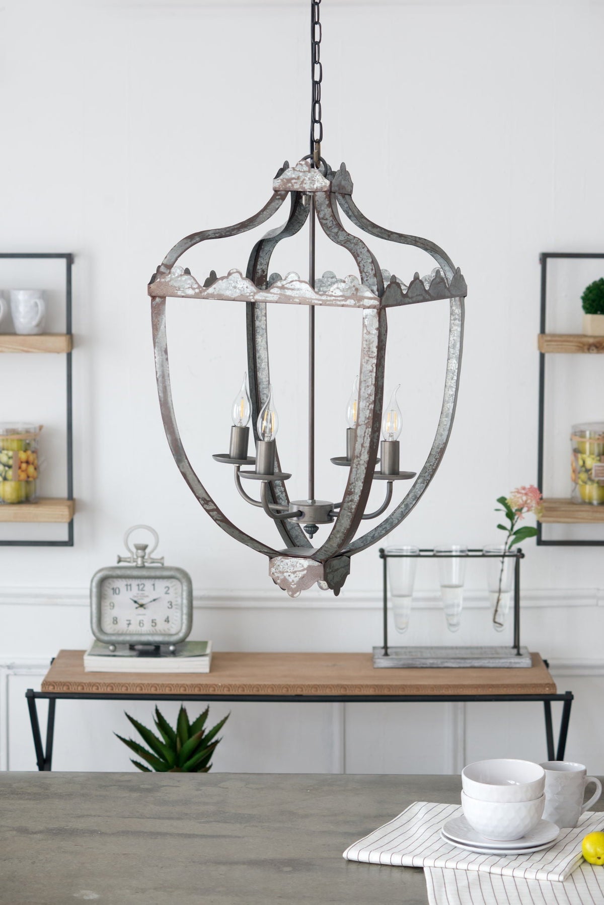 4 Light Metal Chandelier gray distressed finish with adjustable chain by HouseOfZazla on Tampa Home & Garden Store