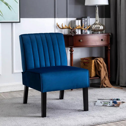 Reese mid-century modern accent chairs set of 2 in blue velvet with channel back and black legs on Tampa Home & Garden Store