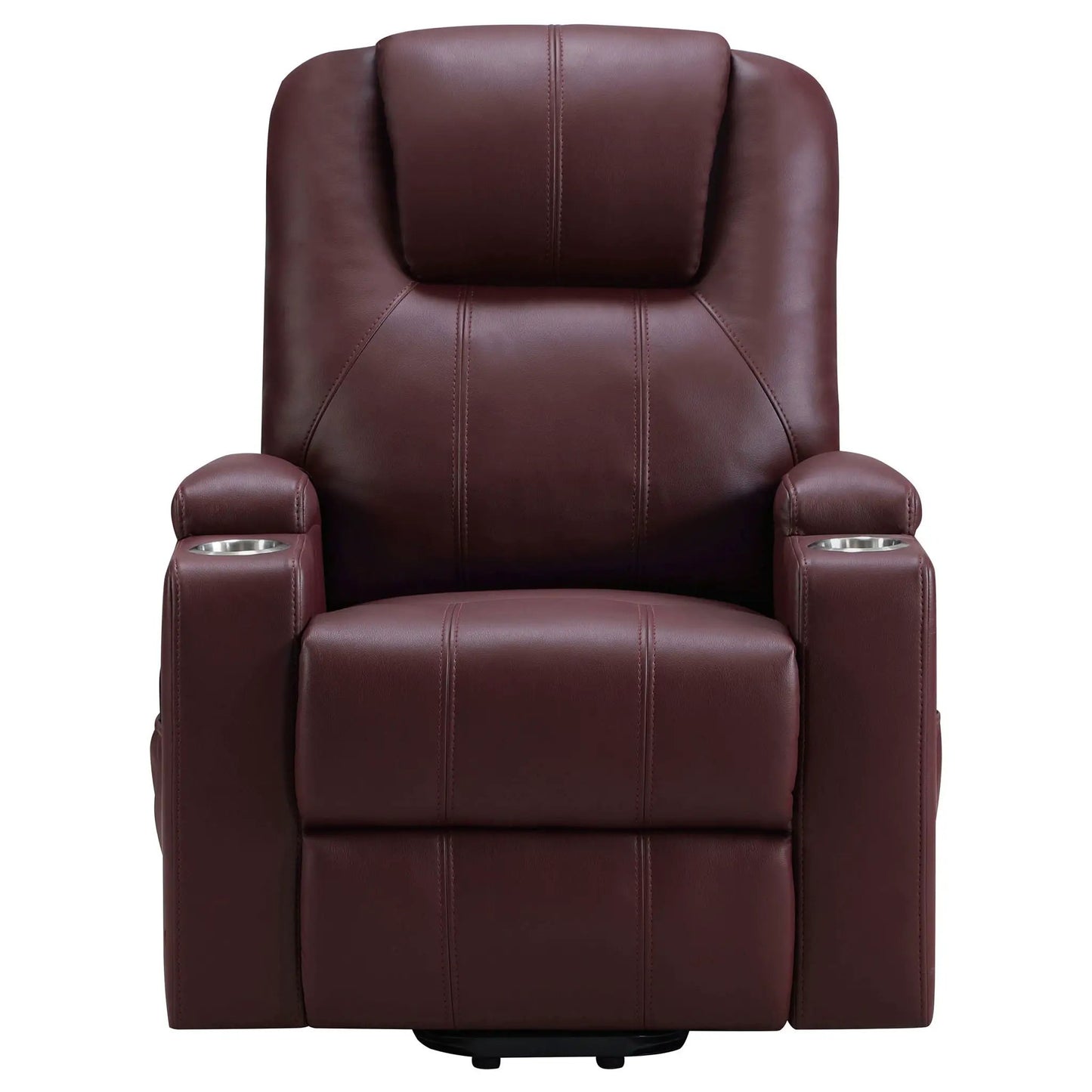 Macklin power lift massage recliner in burgundy leather with heat and dual cupholders on Tampa Home & Garden Store