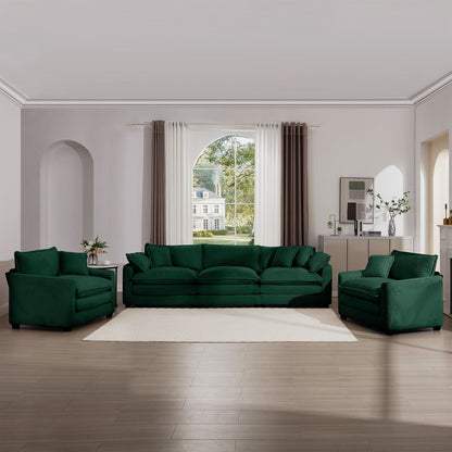 Elegant 3-piece green velvet sectional sofa set with deep seats and modular layout on Tampa Home & Garden Store