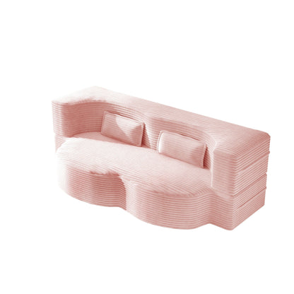 Modern floor sofa with 2 pillows, ribbed pink futon, twin-size convertible mattress on Tampa Home & Garden Store