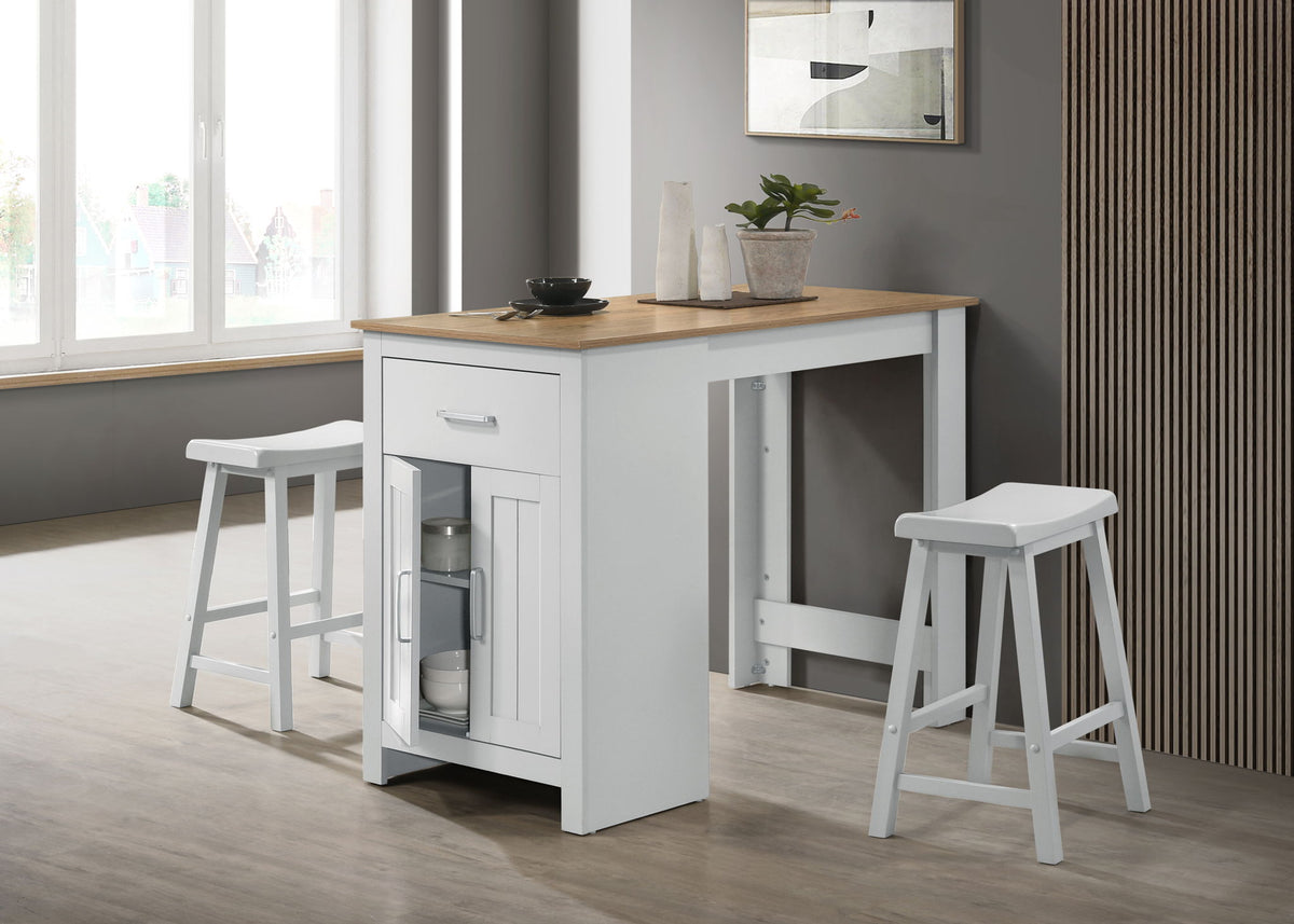 3 piece counter height dining set with cabinet and 2 stools in gray with natural wood top on Tampa Home & Garden Store