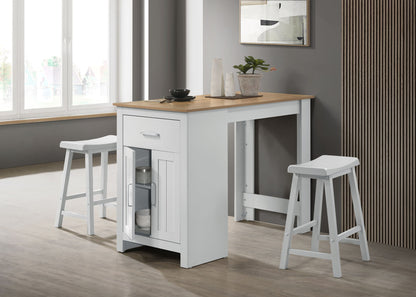 3 piece counter height dining set with cabinet and 2 stools in gray with natural wood top on Tampa Home & Garden Store