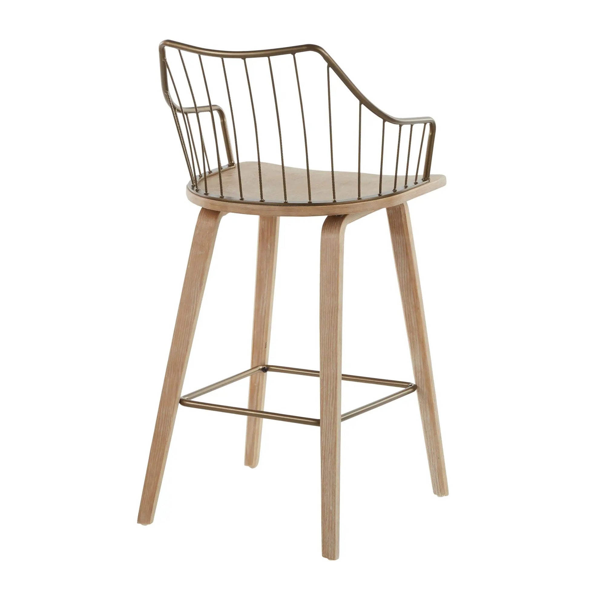 Winston - Farmhouse Counter Stool by Unique Piece with bronze metal frame and natural wood seat on Tampa Home & Garden Store