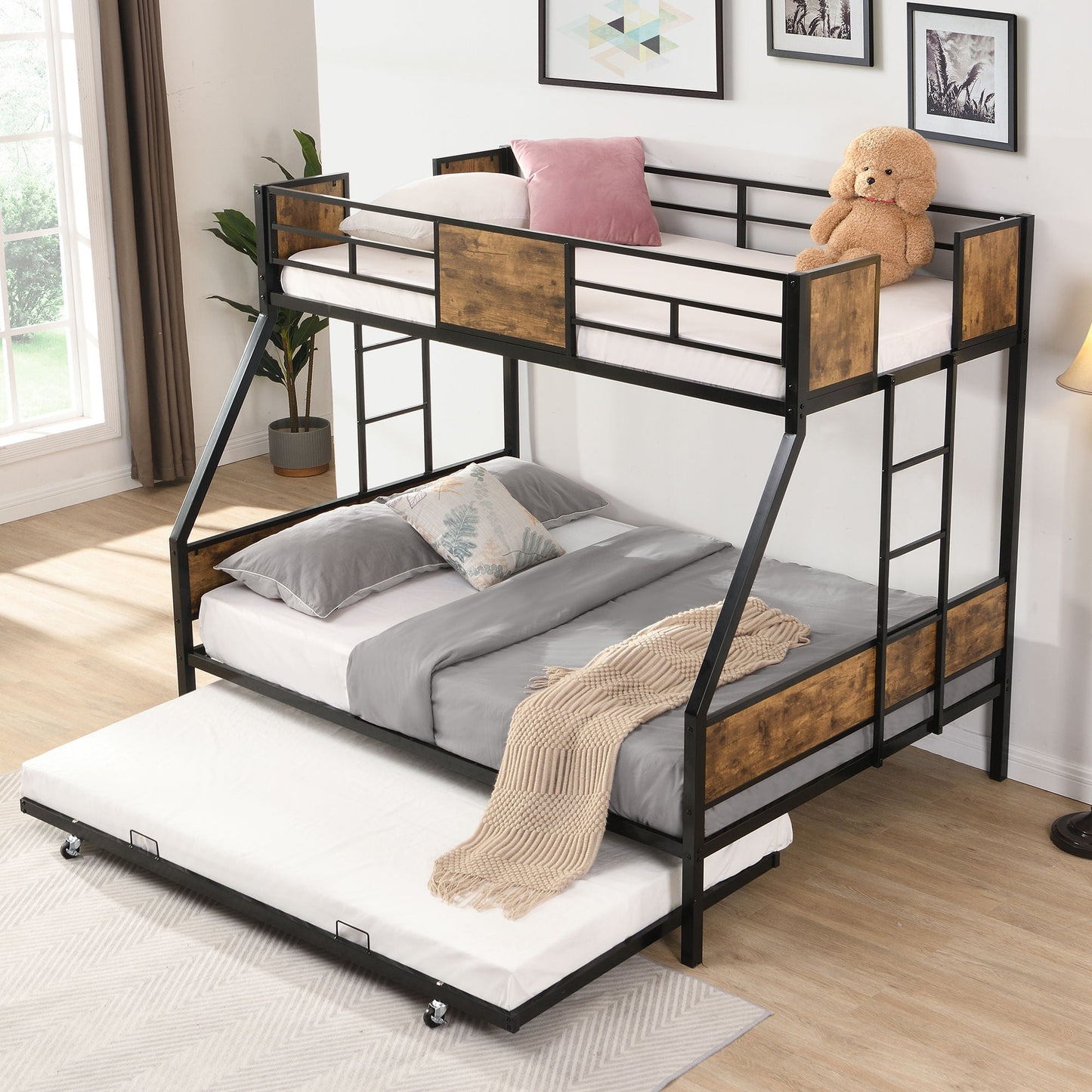 Modern Metal Bunk Bed With Dual Side Ladder