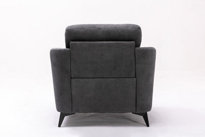 Callie - Woven Fabric Chair, dark gray arm chair with cushioned back and angled black legs on Tampa Home & Garden Store