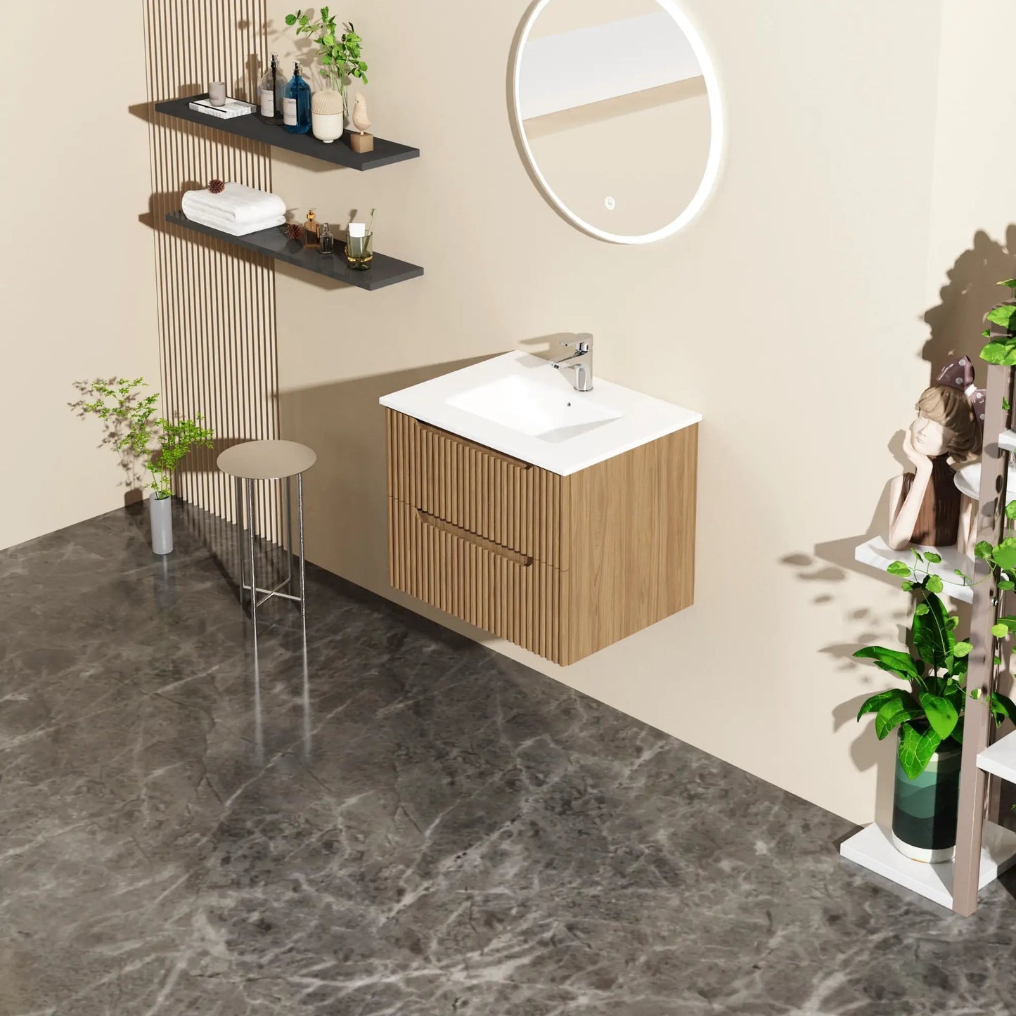 Wall Mounted Vanity & Sink with veneer cabinet and backlit mirror Unique Piece Furniture on Tampa Home & Garden Store