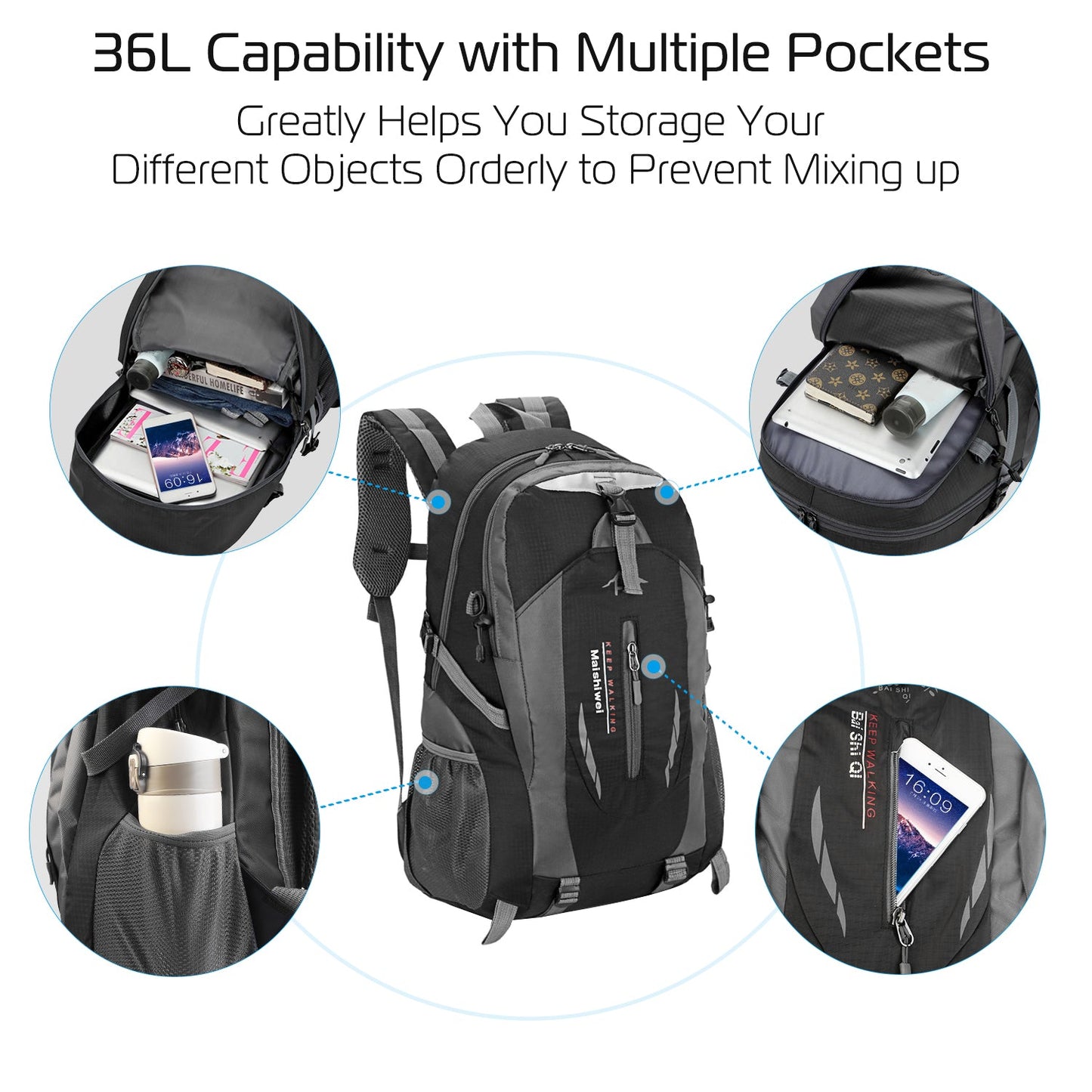 GemGear black 36L outdoor backpack waterproof daypack with multiple pockets on Tampa Home & Garden Store