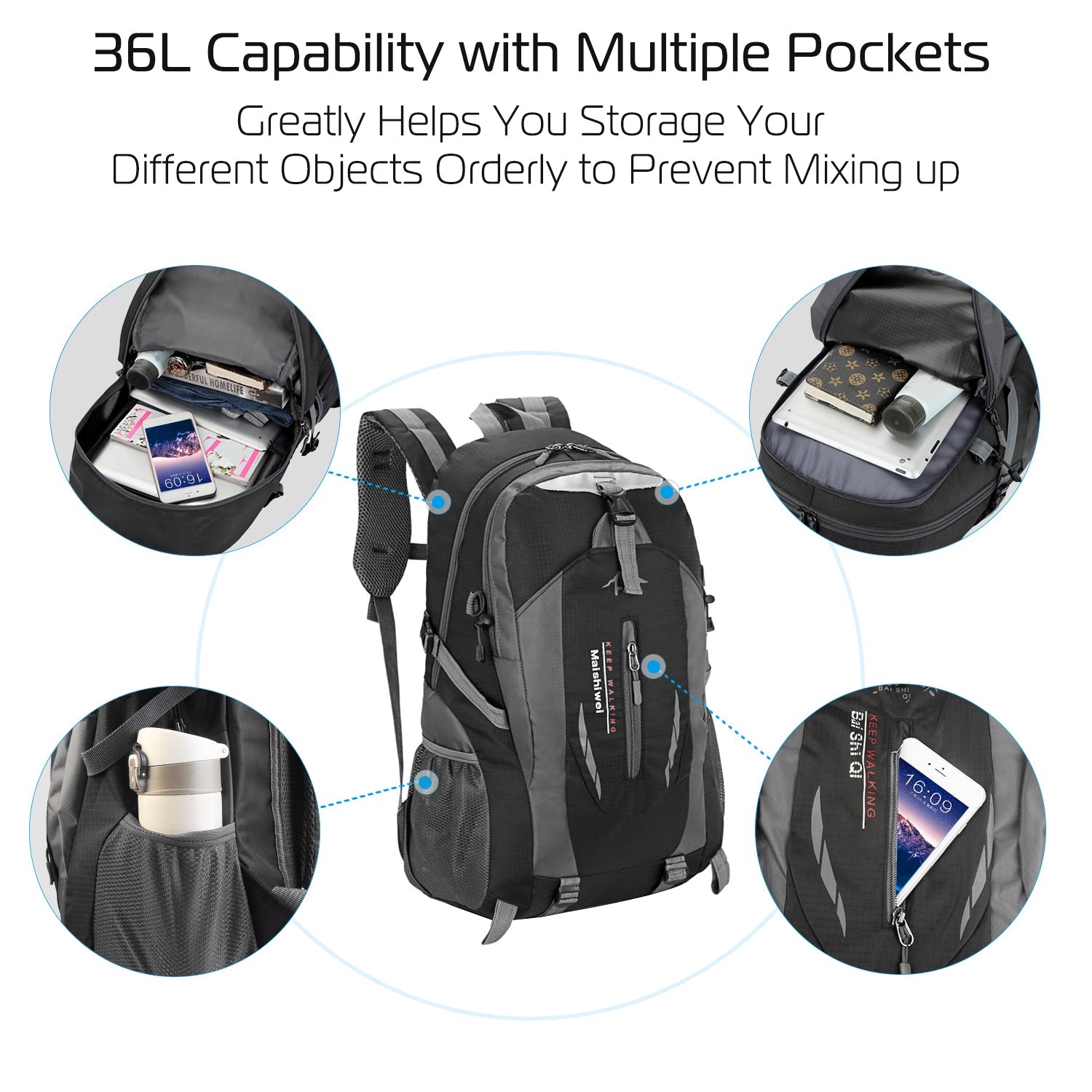 GemGear black 36L outdoor backpack waterproof daypack with multiple pockets on Tampa Home & Garden Store