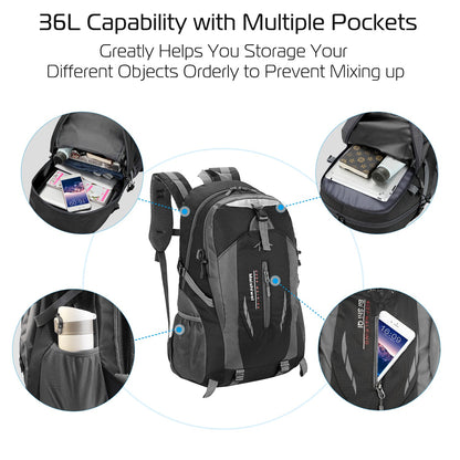 GemGear black 36L outdoor backpack waterproof daypack with multiple pockets on Tampa Home & Garden Store