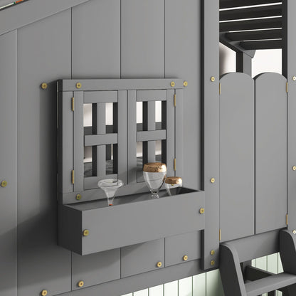 House bunk bed with roof, window box, door, guardrails and ladder in gray by HouseOfZazla on Tampa Home & Garden Store