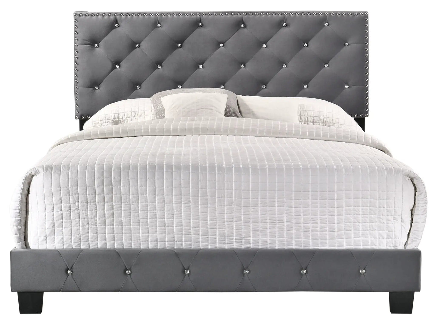 Luxurious Upholstered Bed with grey tufted headboard and studded trim by Unique Piece Furniture on Tampa Home & Garden Store
