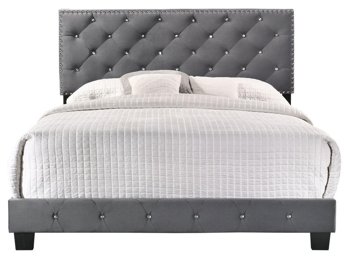Luxurious Upholstered Bed gray tufted headboard with silver nailhead trim by HouseOfZazla on Tampa Home & Garden Store