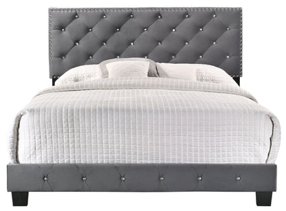 Luxurious Upholstered Bed gray tufted headboard with silver nailhead trim by HouseOfZazla on Tampa Home & Garden Store