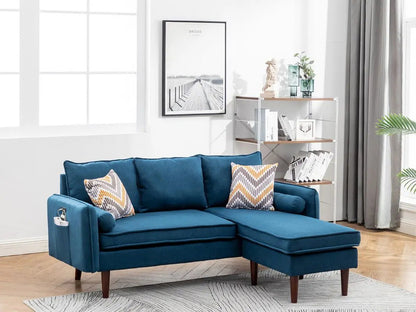 Mia Stationary Sectional Sofa Chaise in blue upholstery with pillows and USB charger on Tampa Home & Garden Store