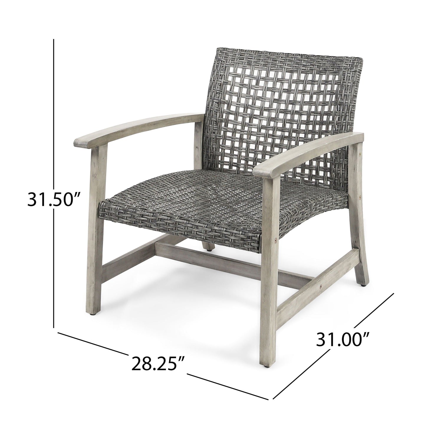 Outdoor Club Chair in Gray with Rattan and Acacia