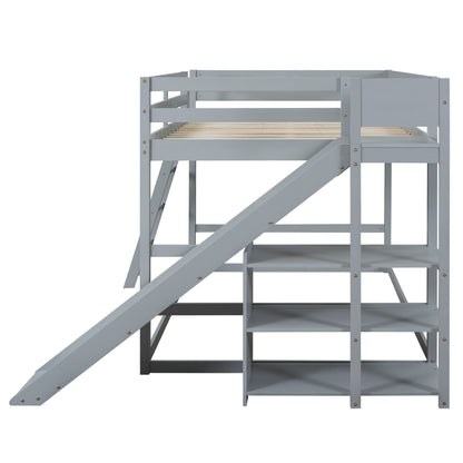 Bunk bed with ladder, slide and shelves in gray pine wood by HouseOfZazla on Tampa Home & Garden Store