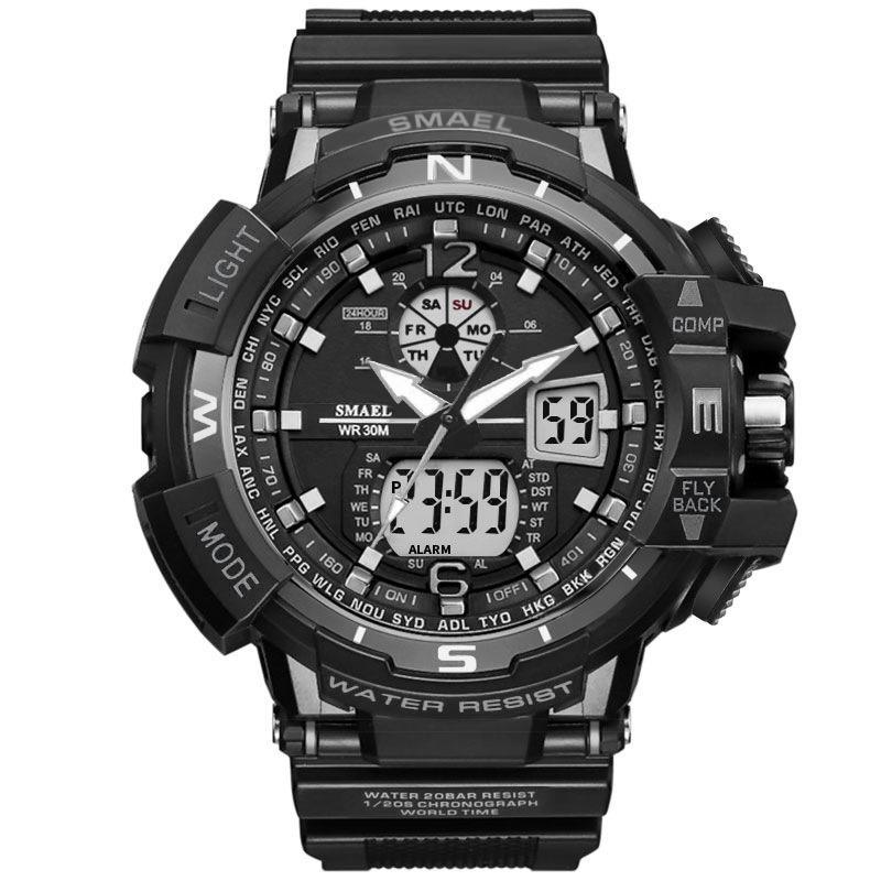 Black SMAEL rugged sport watch with LED digital display, military bezel, water resistant 50M on Tampa Home & Garden Store