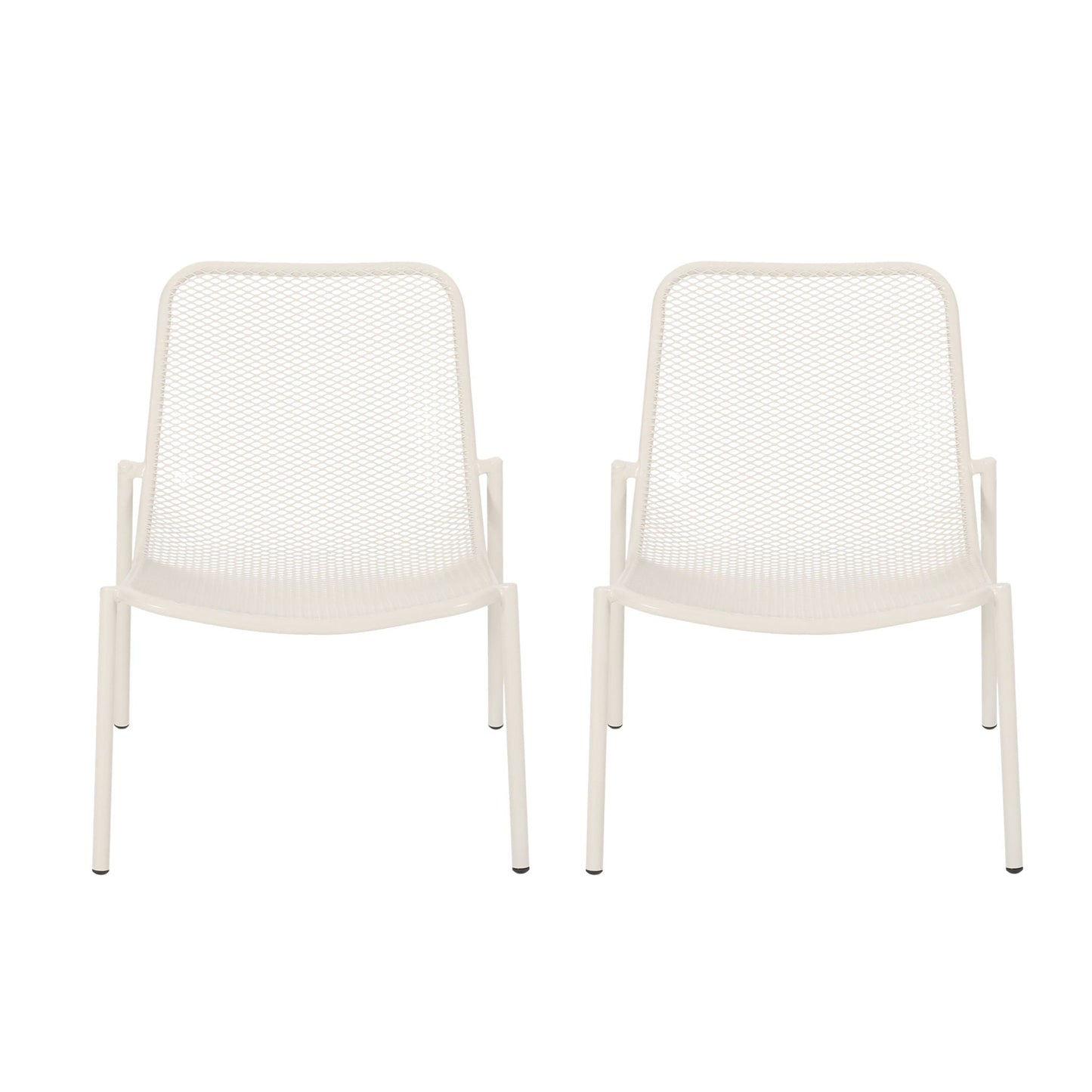 Pair of white Kincaid stackable iron armless outdoor chairs by HouseOfZazla on Tampa Home & Garden Store