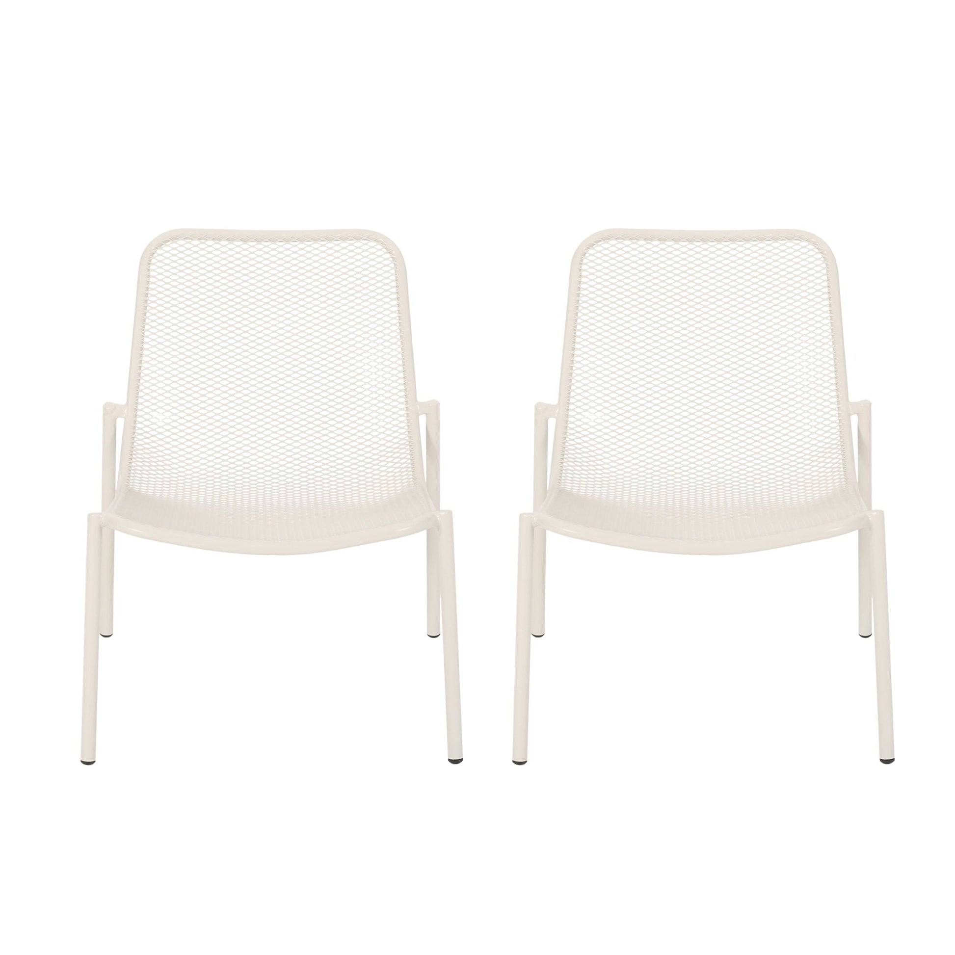 Pair of white Kincaid stackable iron armless outdoor chairs by HouseOfZazla on Tampa Home & Garden Store