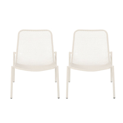 Pair of white Kincaid stackable iron armless outdoor chairs by HouseOfZazla on Tampa Home & Garden Store