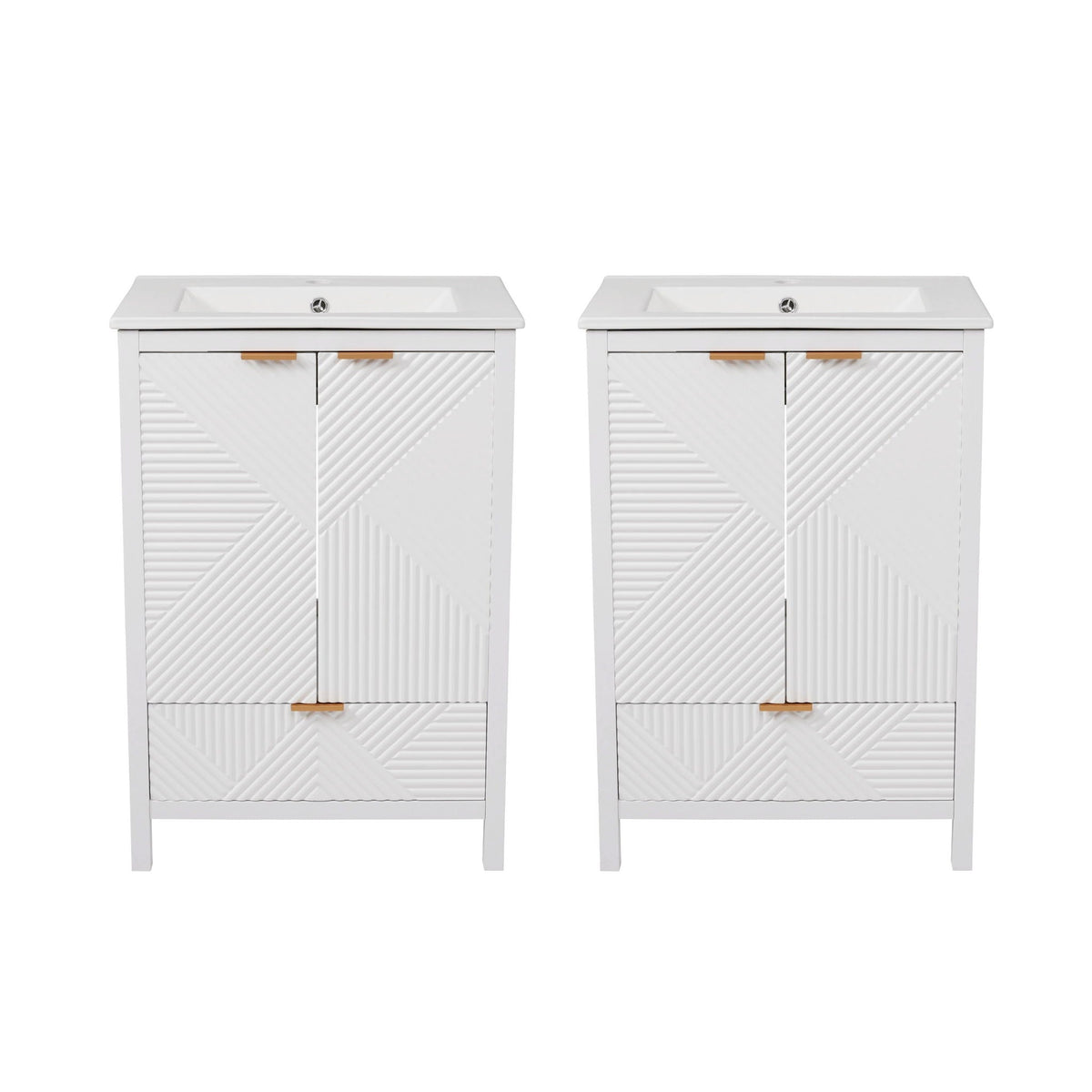 Pair of white modern bathroom vanities with sinks by HouseOfZazla, compact storage, doors on Tampa Home & Garden Store