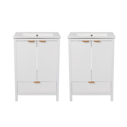 Pair of white modern bathroom vanities with sinks by HouseOfZazla, compact storage, doors on Tampa Home & Garden Store