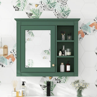 Wall Mounted Cabinet With Mirror and Open Shelves