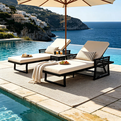 Black Iron Chaise Lounge And A Cream Cushion Set