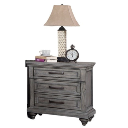 3 Piece Bedroom Set Bed With 2 Nightstands gray weathered wood dresser with lamp and clock on top on Tampa Home & Garden Store