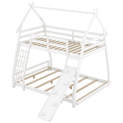 Twin over queen bunk bed in white with climbing nets and ramp by HouseOfZazla on Tampa Home & Garden Store