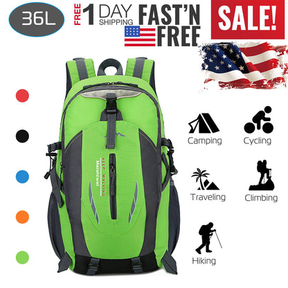 36L GemGear outdoor backpack waterproof daypack in bright green with gray trim for hiking on Tampa Home & Garden Store