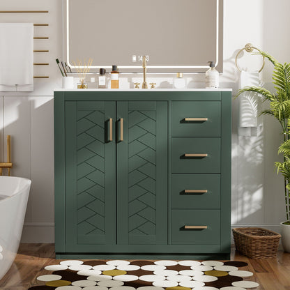 Bathroom vanity with sink by HouseOfZazla; green chevron-panel cabinet with 3 drawers on Tampa Home & Garden Store