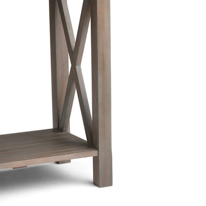 Kitchener handcrafted console table legs with crisscross X-brace in warm brown wood on Tampa Home & Garden Store