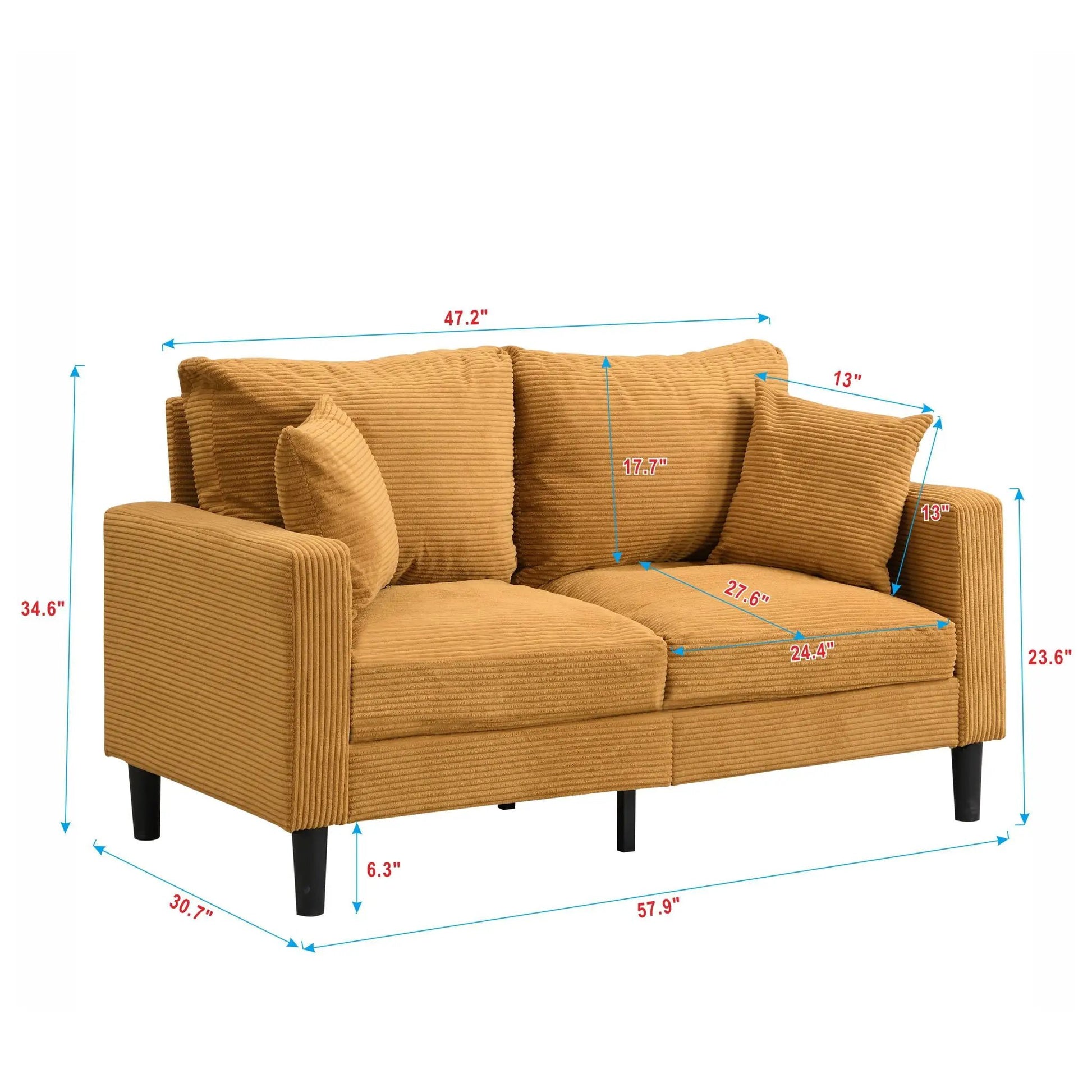Modern Upholstered Loveseat Sofa tan corduroy by Unique Piece Furniture, tapered legs on Tampa Home & Garden Store