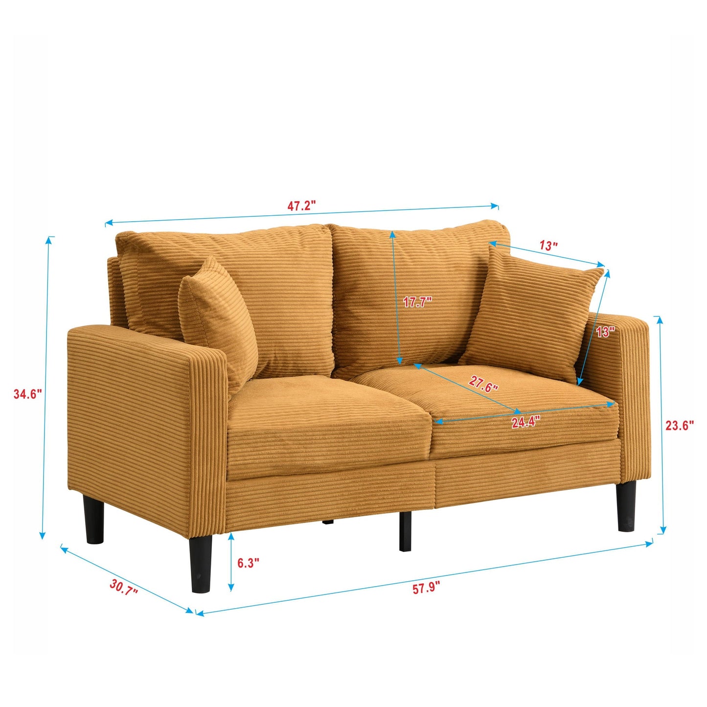 Modern upholstered loveseat tan corduroy by HouseOfZazla with black legs on Tampa Home & Garden Store