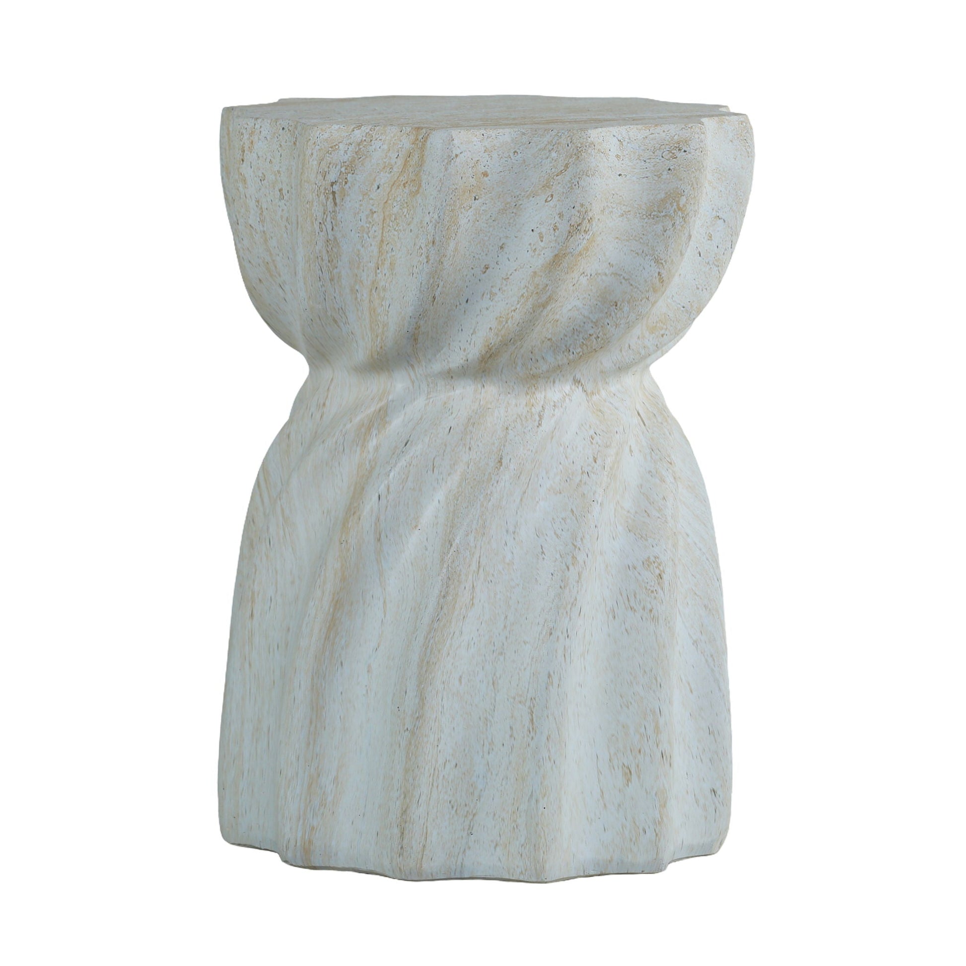 Outdoor End Table Marble by HouseOfZazla, cream marble with textured pedestal base on Tampa Home & Garden Store