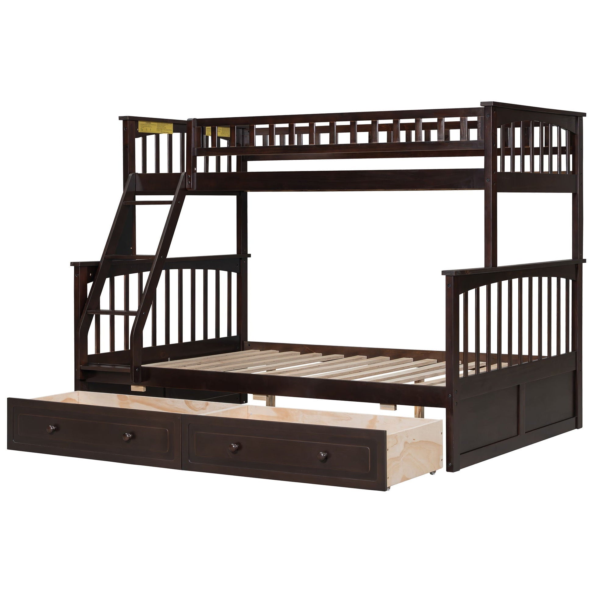 Bunk bed with drawers in dark brown wood featuring integrated drawer chest and ladder on Tampa Home & Garden Store