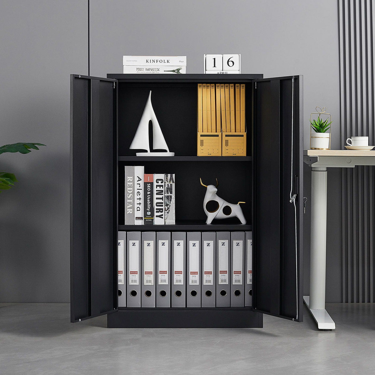 Black metal storage cabinet by HouseOfZazla with locking doors and adjustable shelf on Tampa Home & Garden Store
