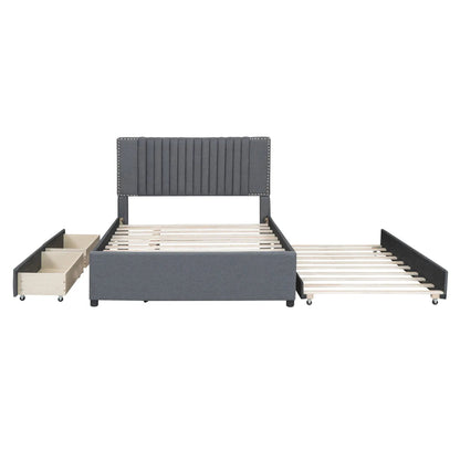 Upholstered Platform Bed With Drawers Headboard